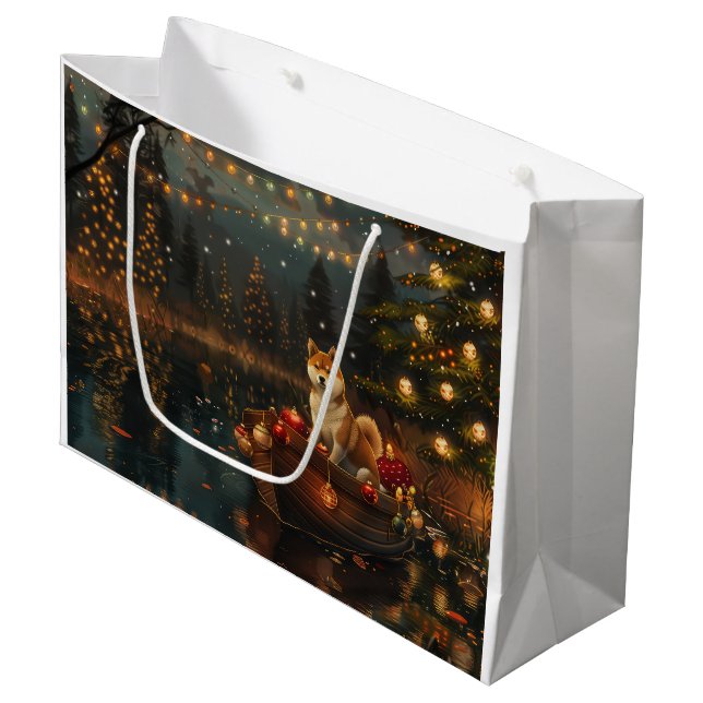 Grand Sac Cadeau Akita Christmas Festive Voyage (Devant Angle)