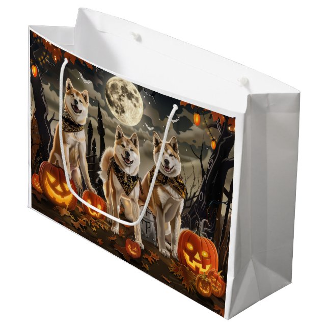 Grand Sac Cadeau Akita Halloween Éffrayant (Devant Angle)