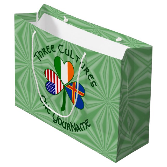 Grand Sac Cadeau Åland Islands Irlande USA Shamrock personnalisé (Devant Angle)