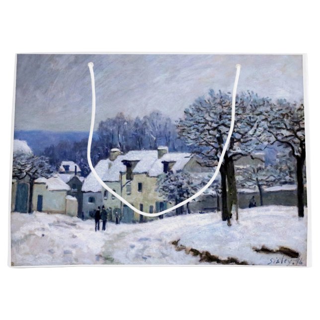 Grand Sac Cadeau Alfred Sisley - Place Chenil à Marly, Effet Neige (Devant)