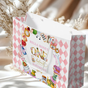 Grand Sac Cadeau Alice au Pays des Merveilles 1er anniversaire Rose