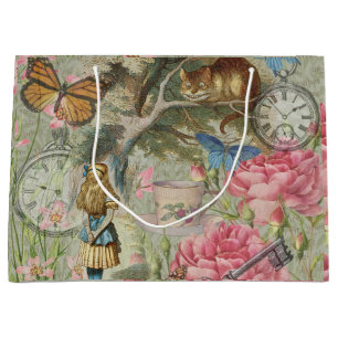 Grand Sac Cadeau Alice Chat du Cheshire Jardin de l'Arbre au Pays d