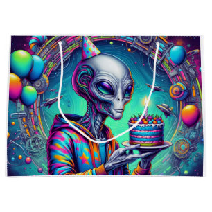 Grand Sac Cadeau Alien tenant Birthday Cake