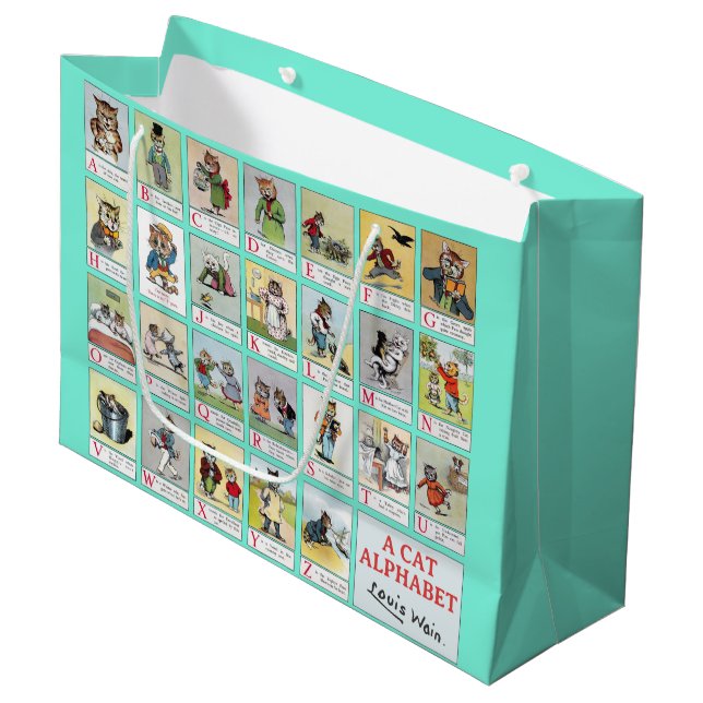 Grand Sac Cadeau Alphabet de chat, Louis Wain (Devant Angle)