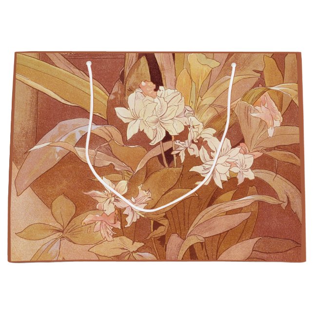 Grand Sac Cadeau Alphonse Mucha Art Nouveau Détail floral (Devant)