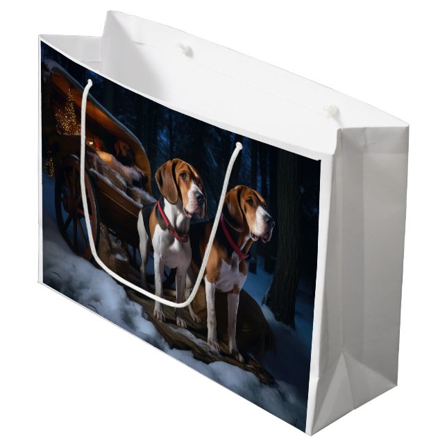 Grand Sac Cadeau American English Foxhound Snowy Sleigh Noël (Devant Angle)