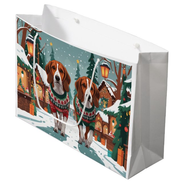 Grand Sac Cadeau American Foxhound Dogs Christmas Snow Holiday (Devant Angle)