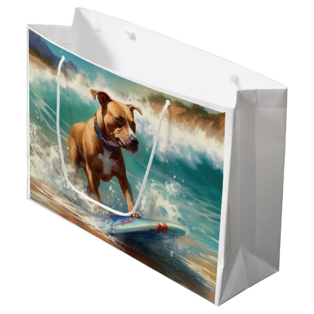Grand Sac Cadeau American Staffordshire Beach Surf Peinture (Devant Angle)