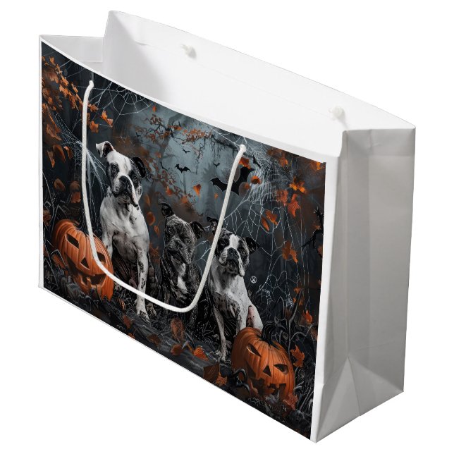 Grand Sac Cadeau American Staffordshire Chien de nuit d'Halloween (Devant Angle)