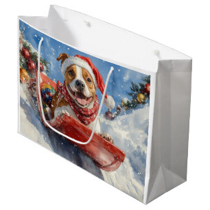 Grand Sac Cadeau American Staffordshire en traîneau de Noël