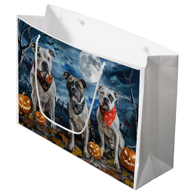 Grand Sac Cadeau American Staffordshire Halloween Éffrayant (Devant Angle)