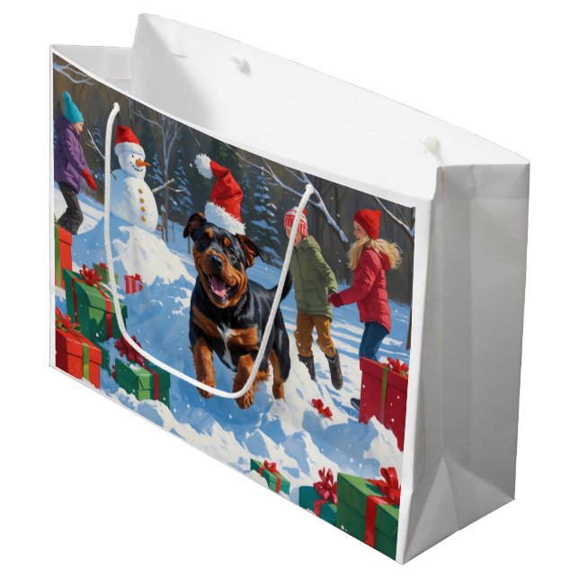 Grand Sac Cadeau American Staffordshire Noël Festive Neige (Devant Angle)