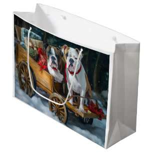 Grand Sac Cadeau American Staffordshire Snowy Sleigh Noël