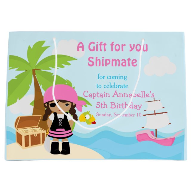 Grand Sac Cadeau Amérique africaine Pirate Girl in Pink Anniversair (Devant)