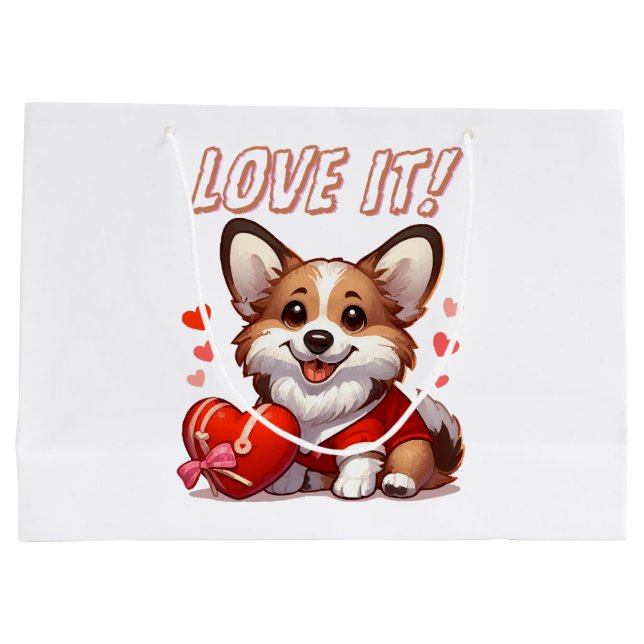 Grand Sac Cadeau Amour de Corgi Mignon (Dos)