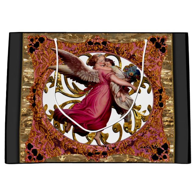 Grand Sac Cadeau Amour et protection dans les bras d'un ange (Devant)