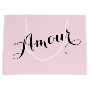 Grand Sac Cadeau Amour Français Aimer Rose et Noir Chic Parisien