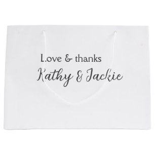 Grand Sac Cadeau Amour & merci nom du couple mariage simple minimal