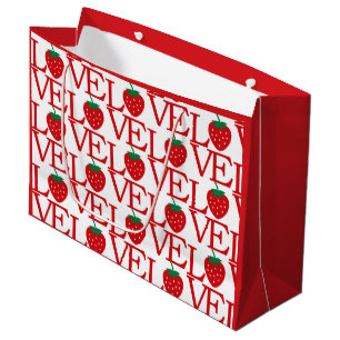 Grand Sac Cadeau Amour Mot Art Motif Fraise Rouge Saint-Valentin