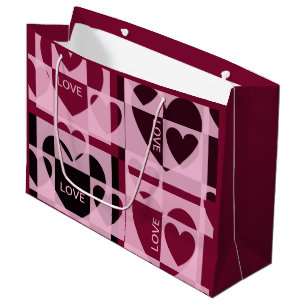 Grand Sac Cadeau AMOUR personnalisé avec mignon rose, Coeurs rouge 