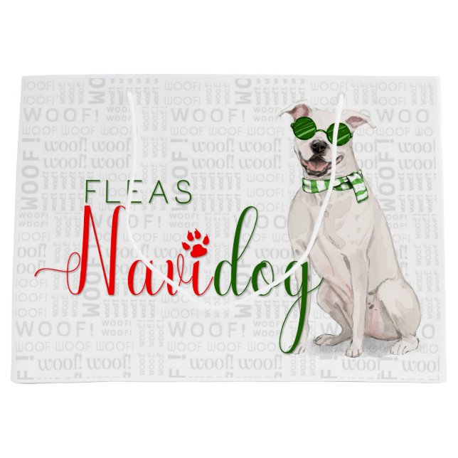 Grand Sac Cadeau Amusant Noël Fleas Navidog avec Pit Bull (Devant)