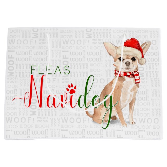 Grand Sac Cadeau Amusant Noël Fleas Navidog Chihuahua (Devant)