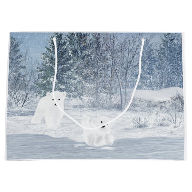 Grand Sac Cadeau Amusement de neige - ours blanc CUB (Devant)