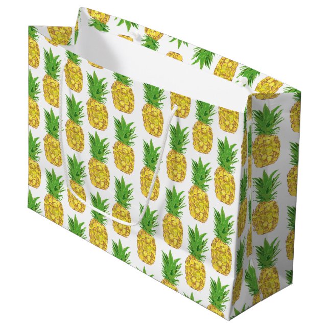 Grand Sac Cadeau Ananas blanc (Devant Angle)