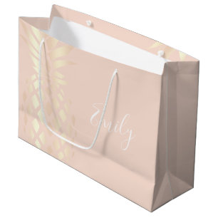 Grand Sac Cadeau Ananas rose en cuivre et rose roux