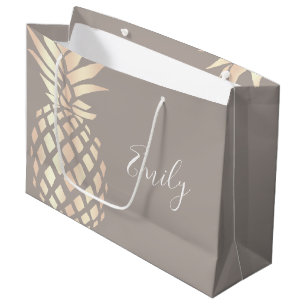 Grand Sac Cadeau Ananas rose et gris d'or d'en cuivre assez éléga
