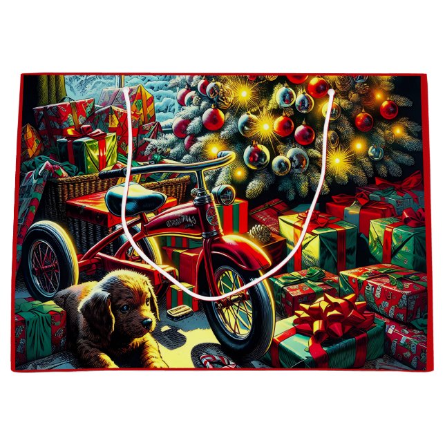 Grand Sac Cadeau Ancien matin de Noël Nostalgique