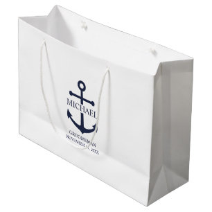Grand Sac Cadeau Ancre Bleue marine Nautique Groomsmen personnalisé