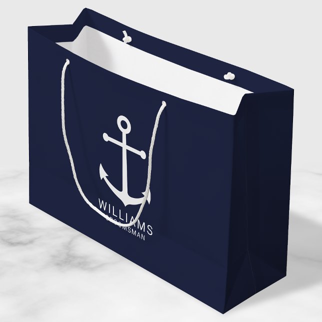 Grand Sac Cadeau Ancre Bleue marine Nautique Groomsmen personnalisé (Créateur téléchargé)
