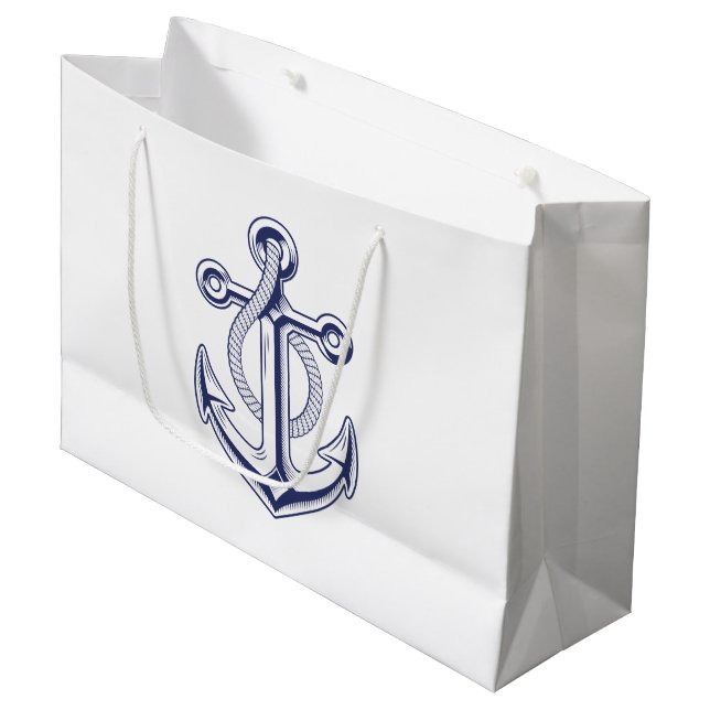 Grand Sac Cadeau Ancre Marine Bleu Marine Mariage nautique (Devant Angle)
