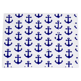 Grand Sac Cadeau Ancre nautique bleu marine