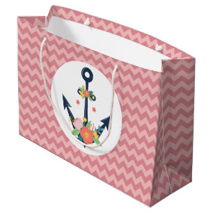 Grand Sac Cadeau Ancre nautique Floral Baby Girl Douche Party