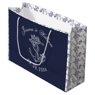 Grand Sac Cadeau Ancres de bateaux blancs et bleus Design Mariage