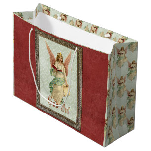 Grand Sac Cadeau Ange de Noël élégant classique victorien vintage