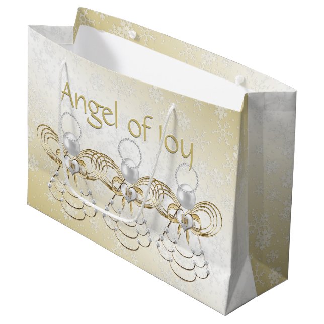 Grand Sac Cadeau Angel de Filigree de Joy Gold Ombre Snowflakes (Devant Angle)