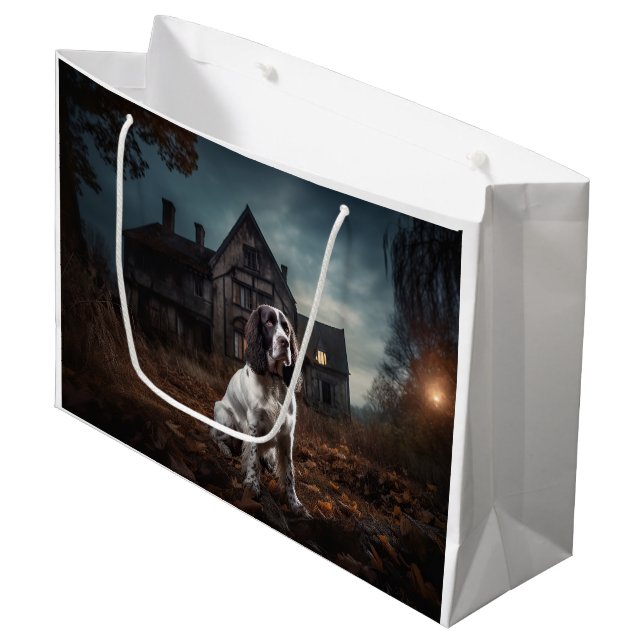 Grand Sac Cadeau Anglais Springer espagnol Halloween effroi (Devant Angle)