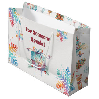 Grand Sac Cadeau Animaux de la forêt aquarelle personnalisables pou