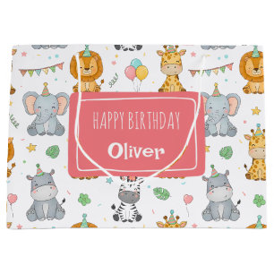 Grand Sac Cadeau Animaux de safari mignons pour fête d'anniversaire