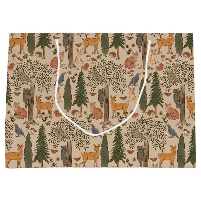 Grand Sac Cadeau Animaux rustiques en bois Baby shower garçon (Devant)