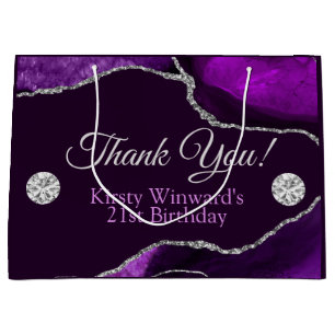 Grand Sac Cadeau Anniversaire Agate Pailleté Violet et Argent