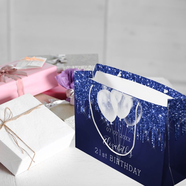 Grand Sac Cadeau Anniversaire bleu marine parties scintillant blanc (Créateur téléchargé)