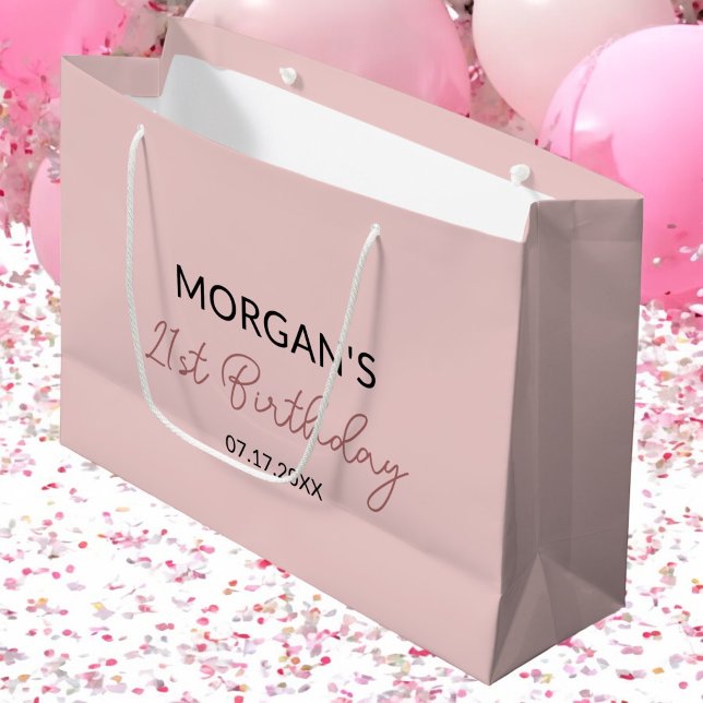 Grand Sac Cadeau Anniversaire Blush Pink Monogramme Nom (Créateur téléchargé)