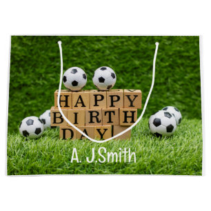Grand Sac Cadeau Anniversaire de football avec boules sur herbe ver