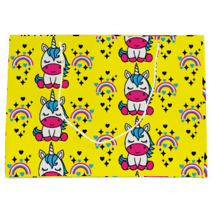 Grand Sac Cadeau Anniversaire de la licorne jaune
