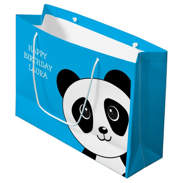 Grand Sac Cadeau Anniversaire de l'ours Panda Bleu (Devant Angle)