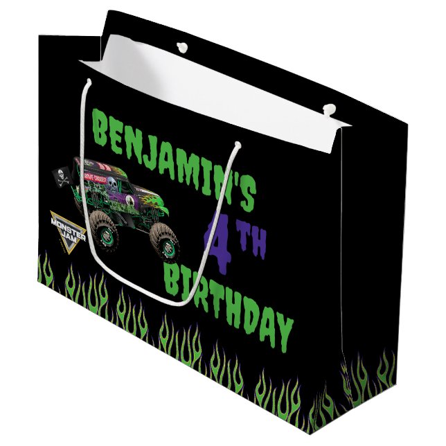 Grand Sac Cadeau Anniversaire de Monster Jam Grave Digger (Devant Angle)